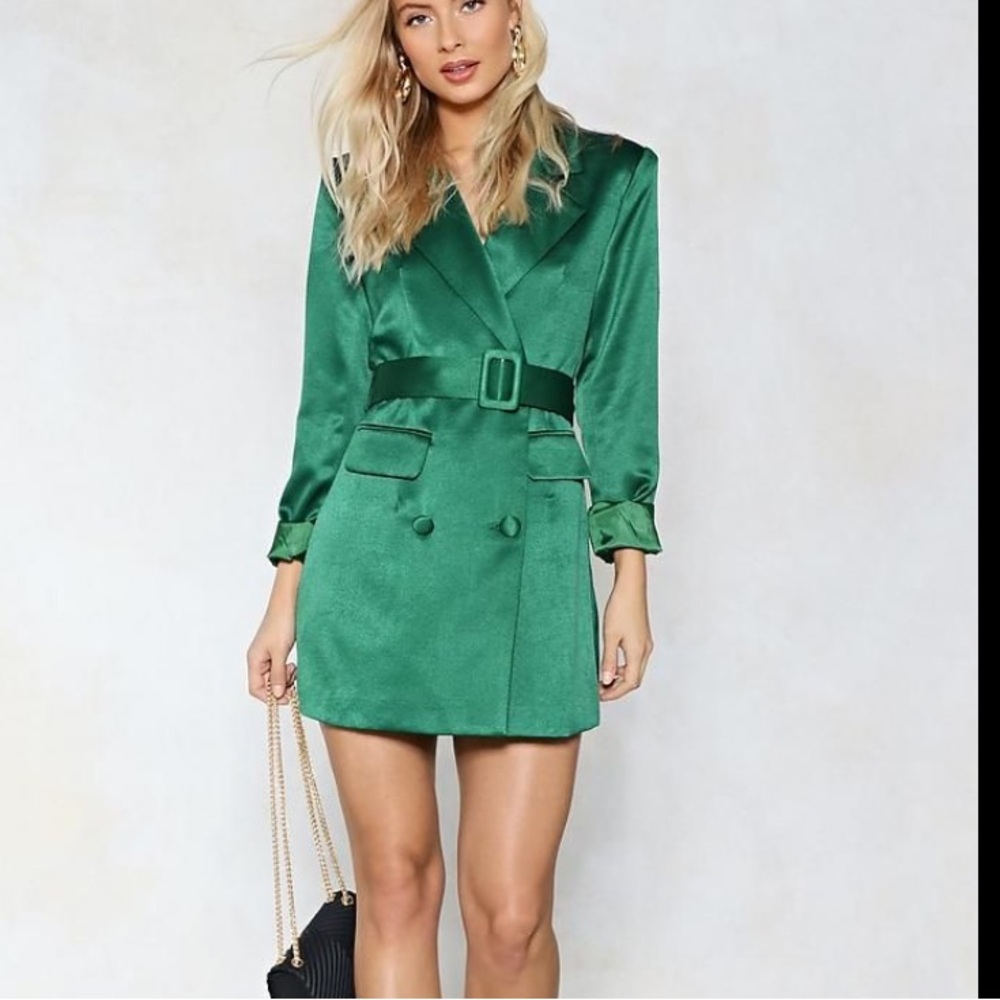 NastyGal Green satin blazer dress - never worn